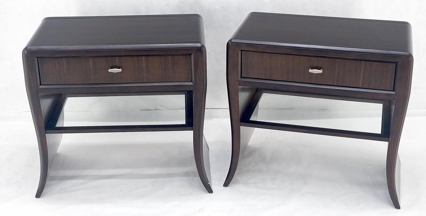 EstablishedLines Pair of Ebonized Mahogany Waterfall Art Deco Style Night Stands Cabinets MINT