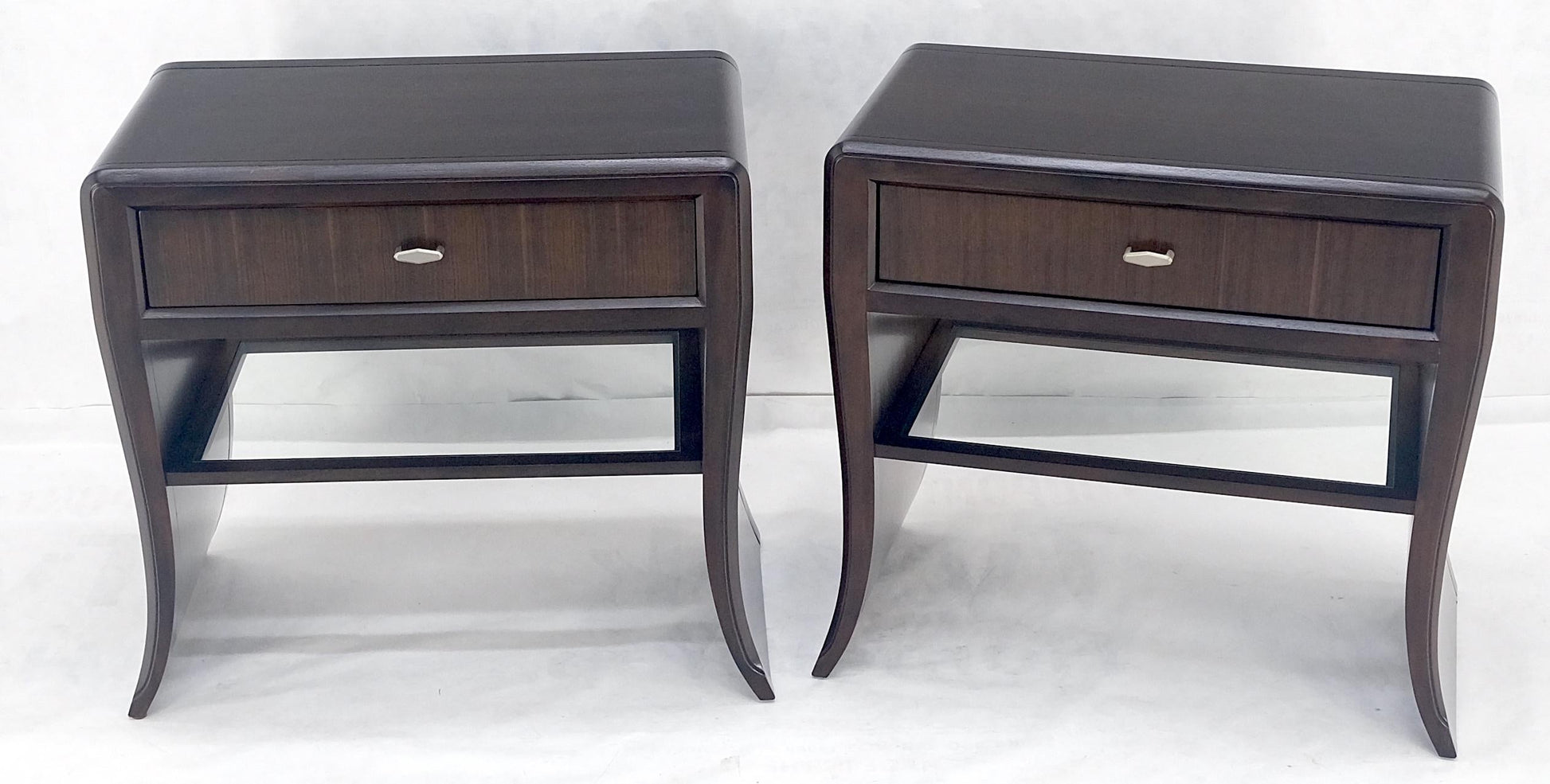EstablishedLines Pair of Ebonized Mahogany Waterfall Art Deco Style Night Stands Cabinets MINT
