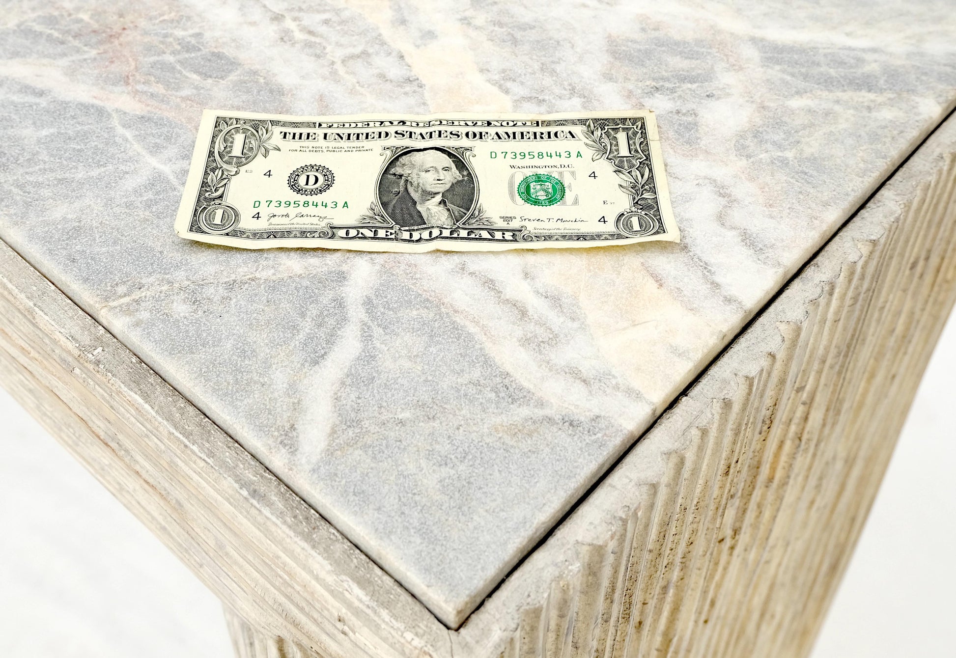 EstablishedLines Large Decorative Carved White Washed Wood Marble Top Console Sofa Table MINT!