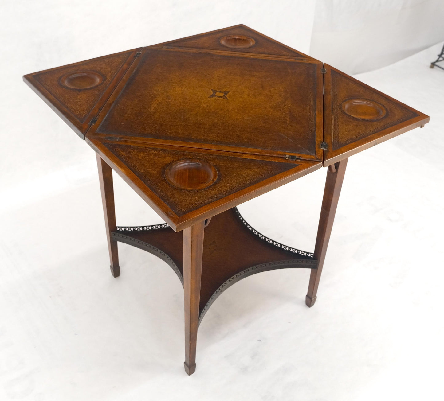 EstablishedLines Theodore Alexander One Drawer Leather Top Folding Top Game Table MINT