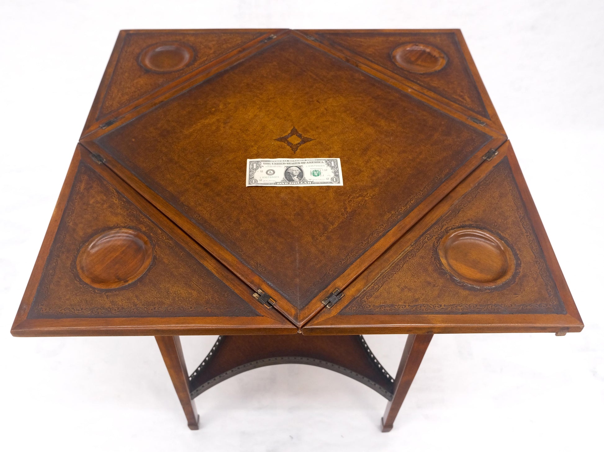 EstablishedLines Theodore Alexander One Drawer Leather Top Folding Top Game Table MINT