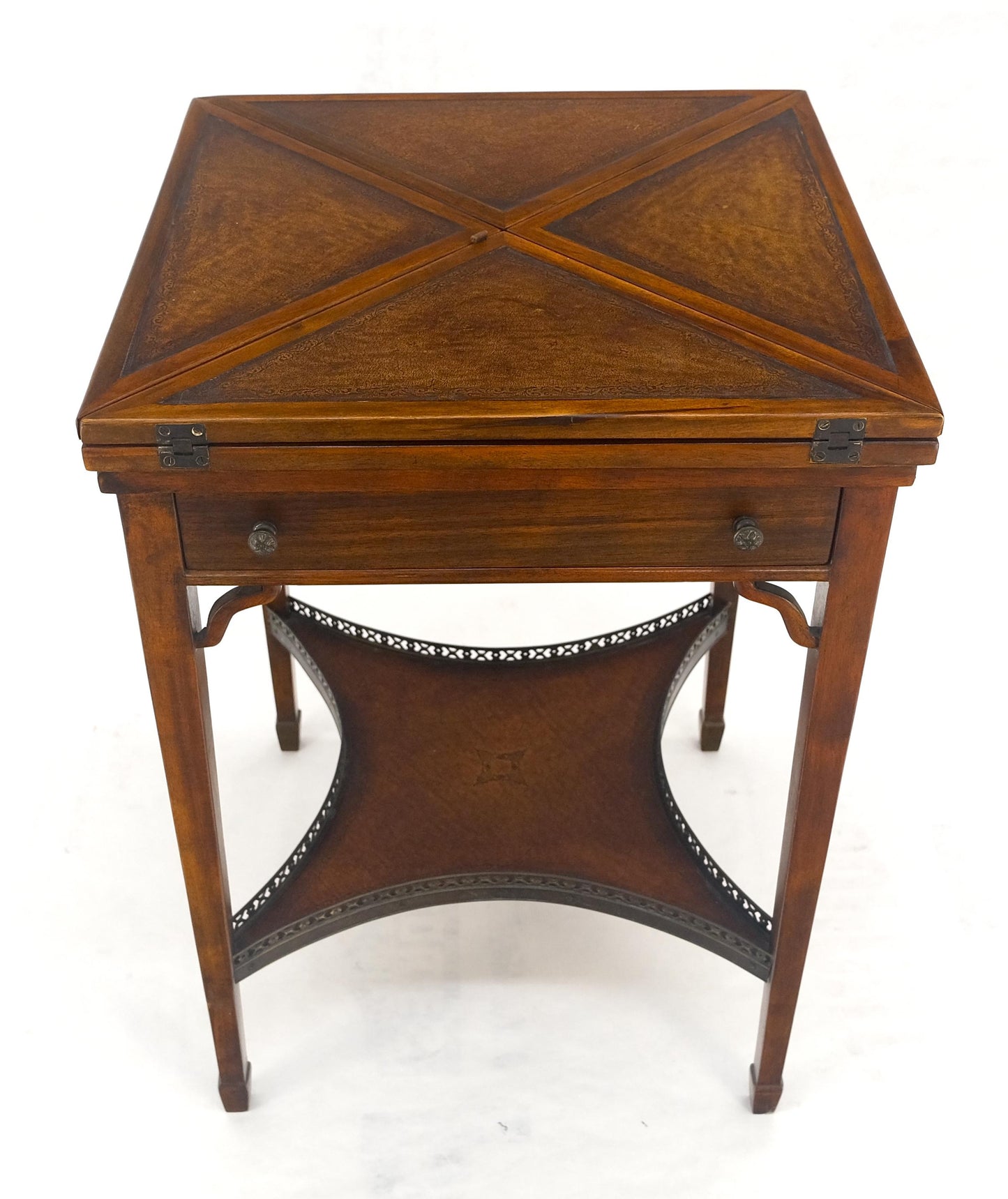 EstablishedLines Theodore Alexander One Drawer Leather Top Folding Top Game Table MINT