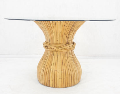 EstablishedLines Sheaf of Bamboo Round Glass Top Onion Shape Single Pedestal Dining Table MINT