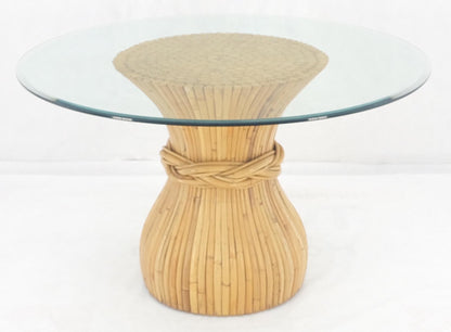 EstablishedLines Sheaf of Bamboo Round Glass Top Onion Shape Single Pedestal Dining Table MINT