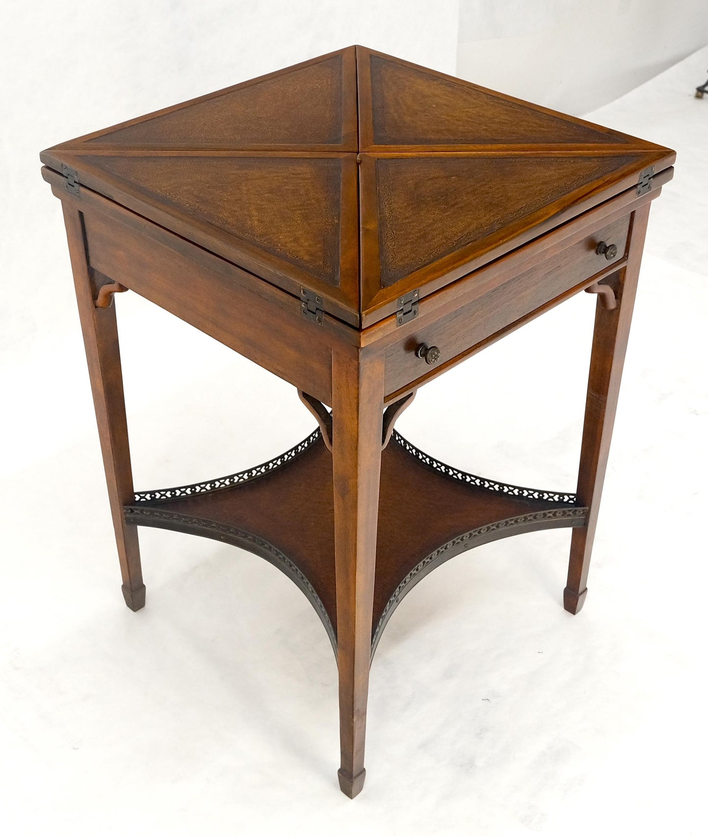 EstablishedLines Theodore Alexander One Drawer Leather Top Folding Top Game Table MINT