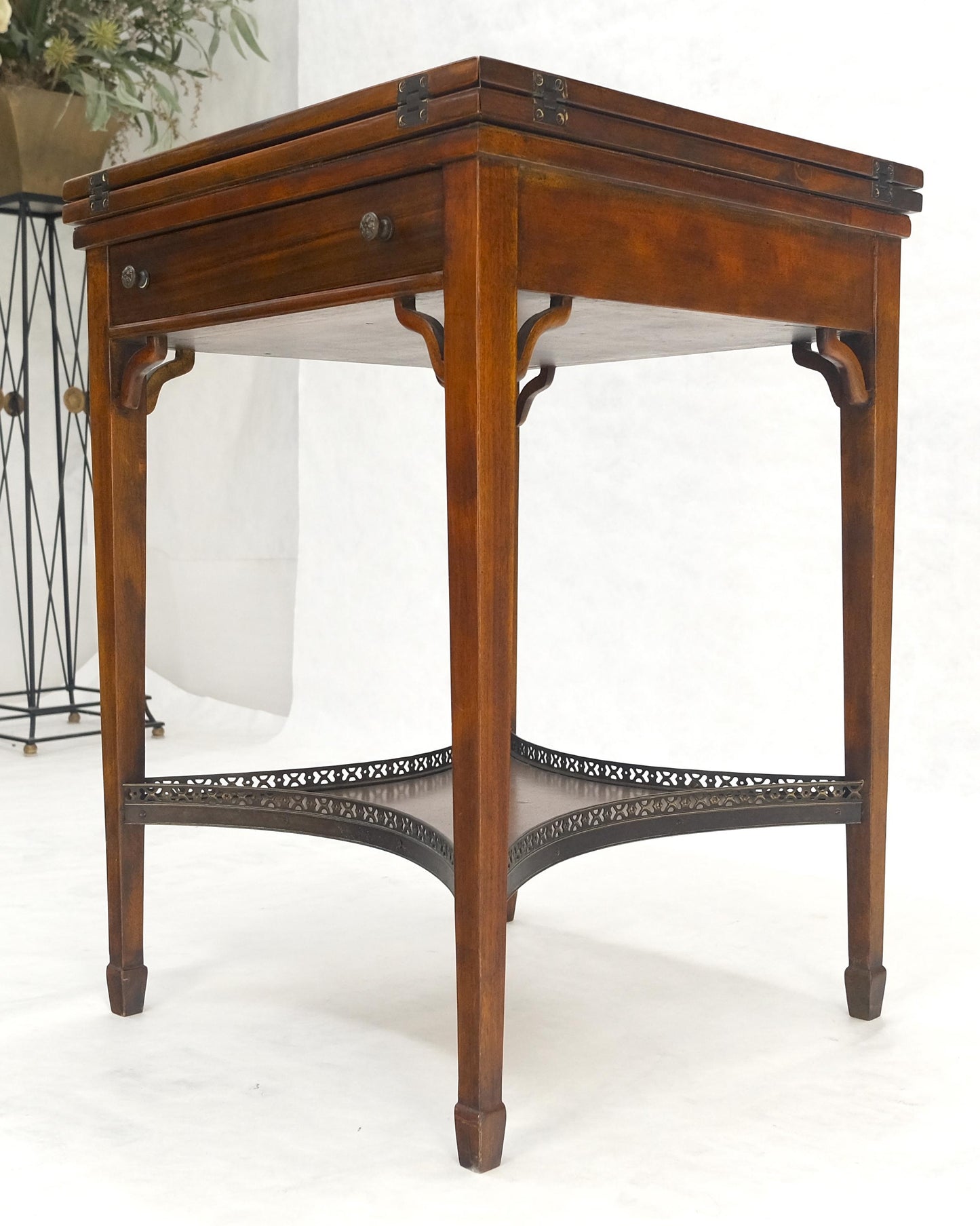 EstablishedLines Theodore Alexander One Drawer Leather Top Folding Top Game Table MINT