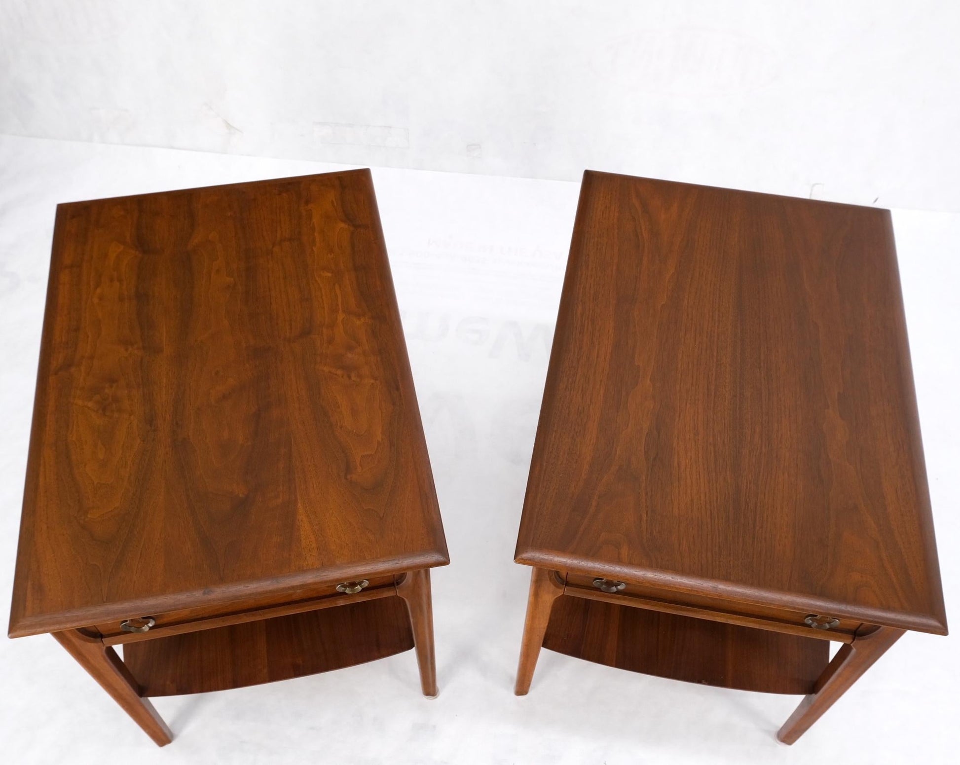 EstablishedLines Pair of Walnut One Drawer Bottom Shelf Rectangle End Tables Mint Condition