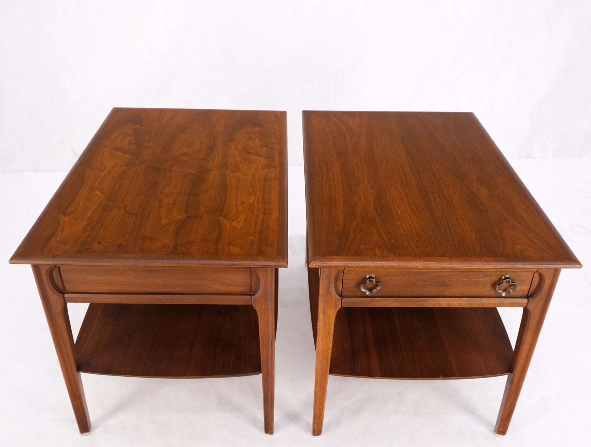 EstablishedLines Pair of Walnut One Drawer Bottom Shelf Rectangle End Tables Mint Condition