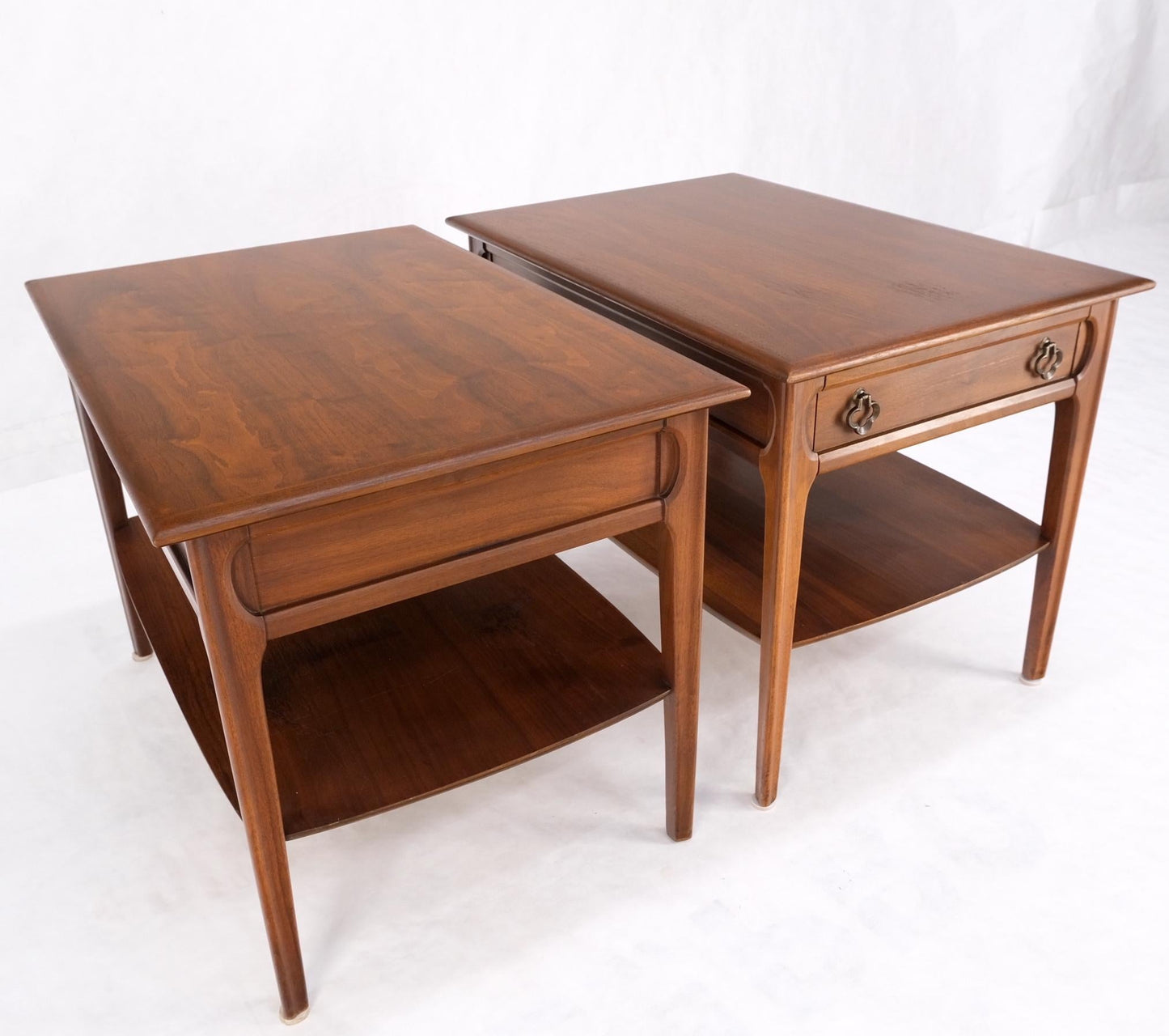EstablishedLines Pair of Walnut One Drawer Bottom Shelf Rectangle End Tables Mint Condition