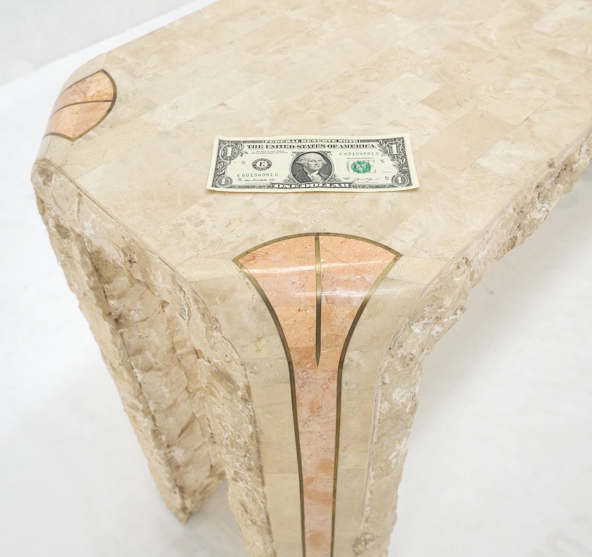 EstablishedLines Tesselated Stone Marble Brass Inlaid Console Sofa Entry Hall  Table w/ Mirror