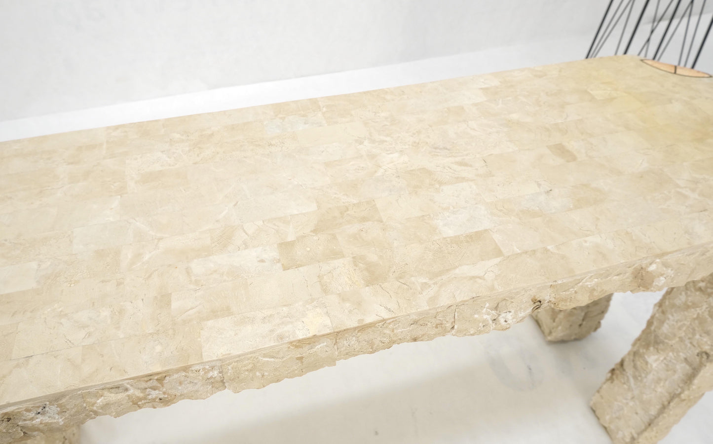EstablishedLines Tesselated Stone Marble Brass Inlaid Console Sofa Entry Hall  Table w/ Mirror