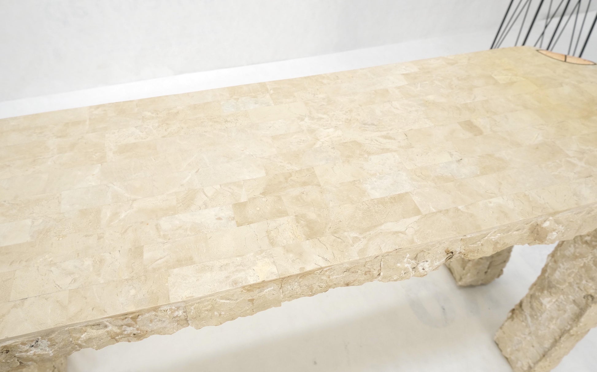 EstablishedLines Tesselated Stone Marble Brass Inlaid Console Sofa Entry Hall  Table w/ Mirror