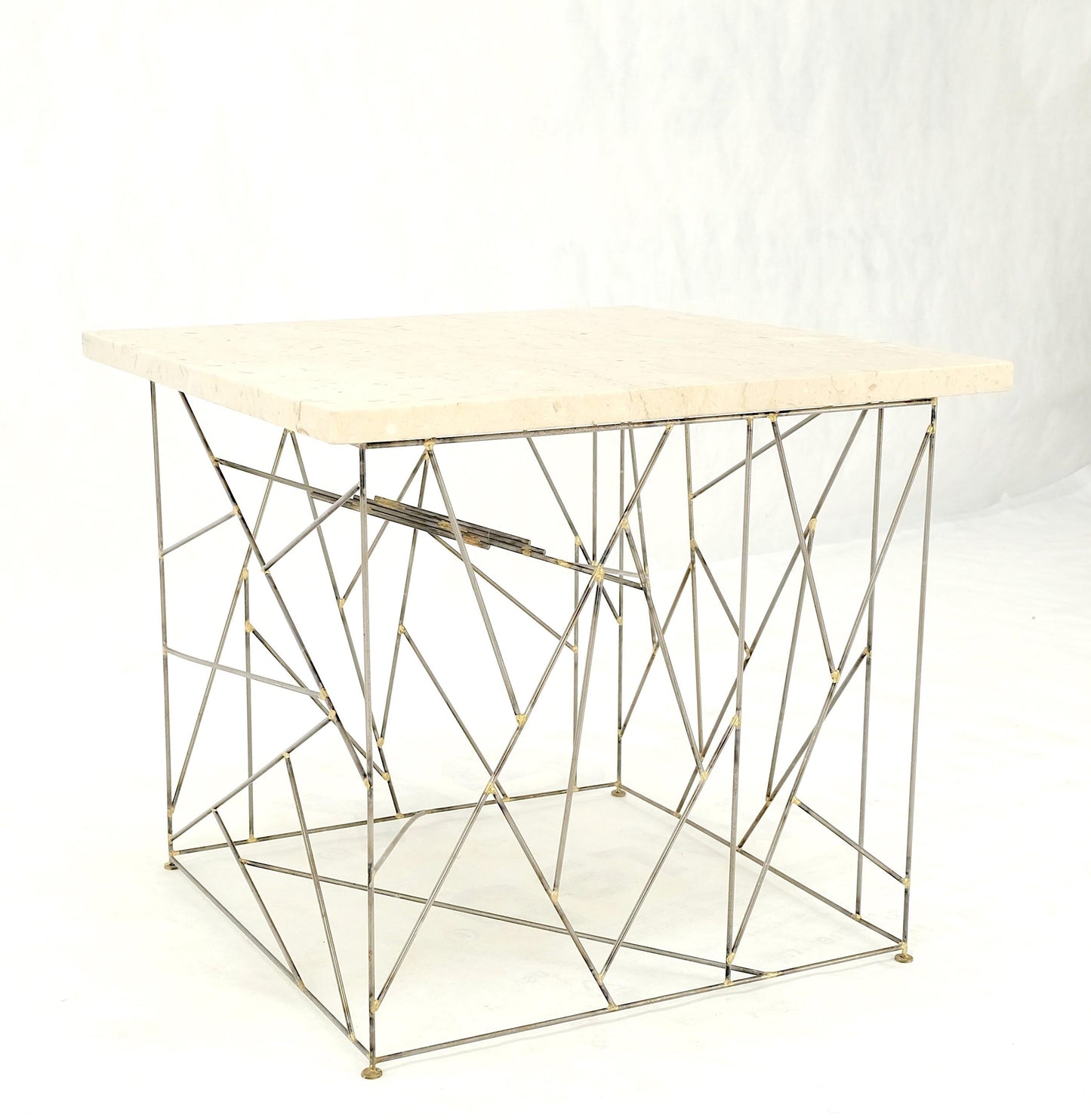 EstablishedLines Travertine Top Wire Base Square Side End Table Stand Mid-Century Modern MINT!