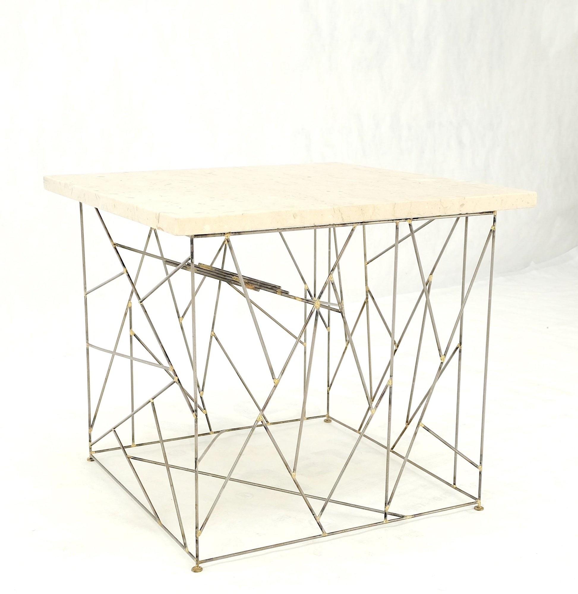 EstablishedLines Travertine Top Wire Base Square Side End Table Stand Mid-Century Modern MINT!
