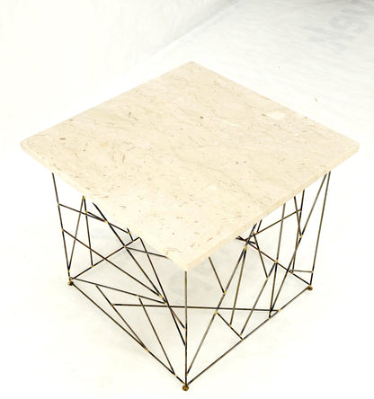 EstablishedLines Travertine Top Wire Base Square Side End Table Stand Mid-Century Modern MINT!
