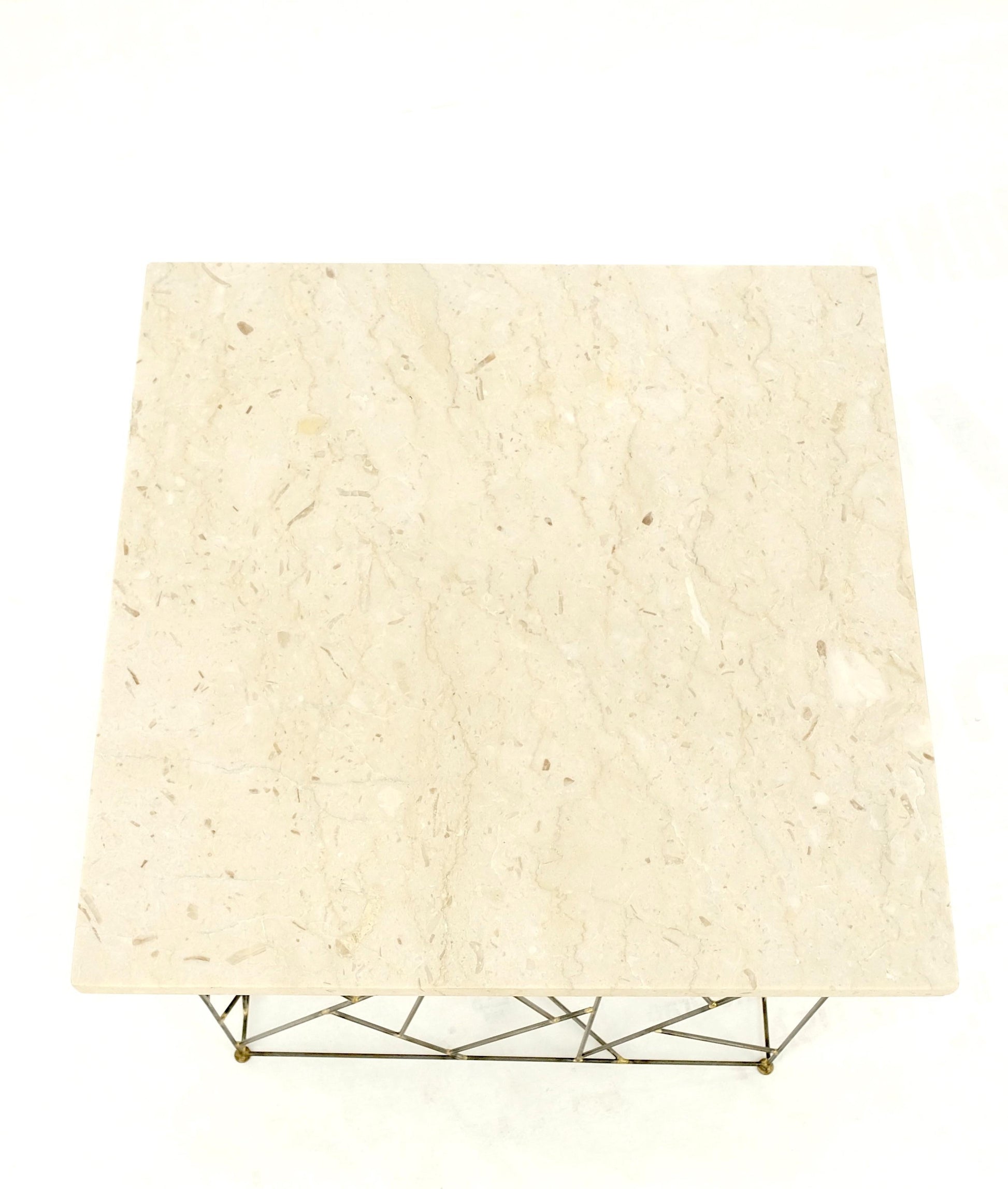 EstablishedLines Travertine Top Wire Base Square Side End Table Stand Mid-Century Modern MINT!