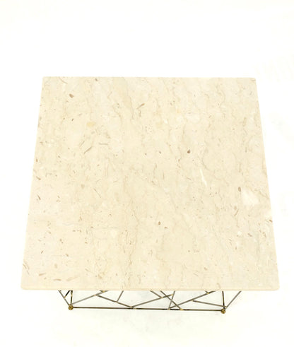 EstablishedLines Travertine Top Wire Base Square Side End Table Stand Mid-Century Modern MINT!