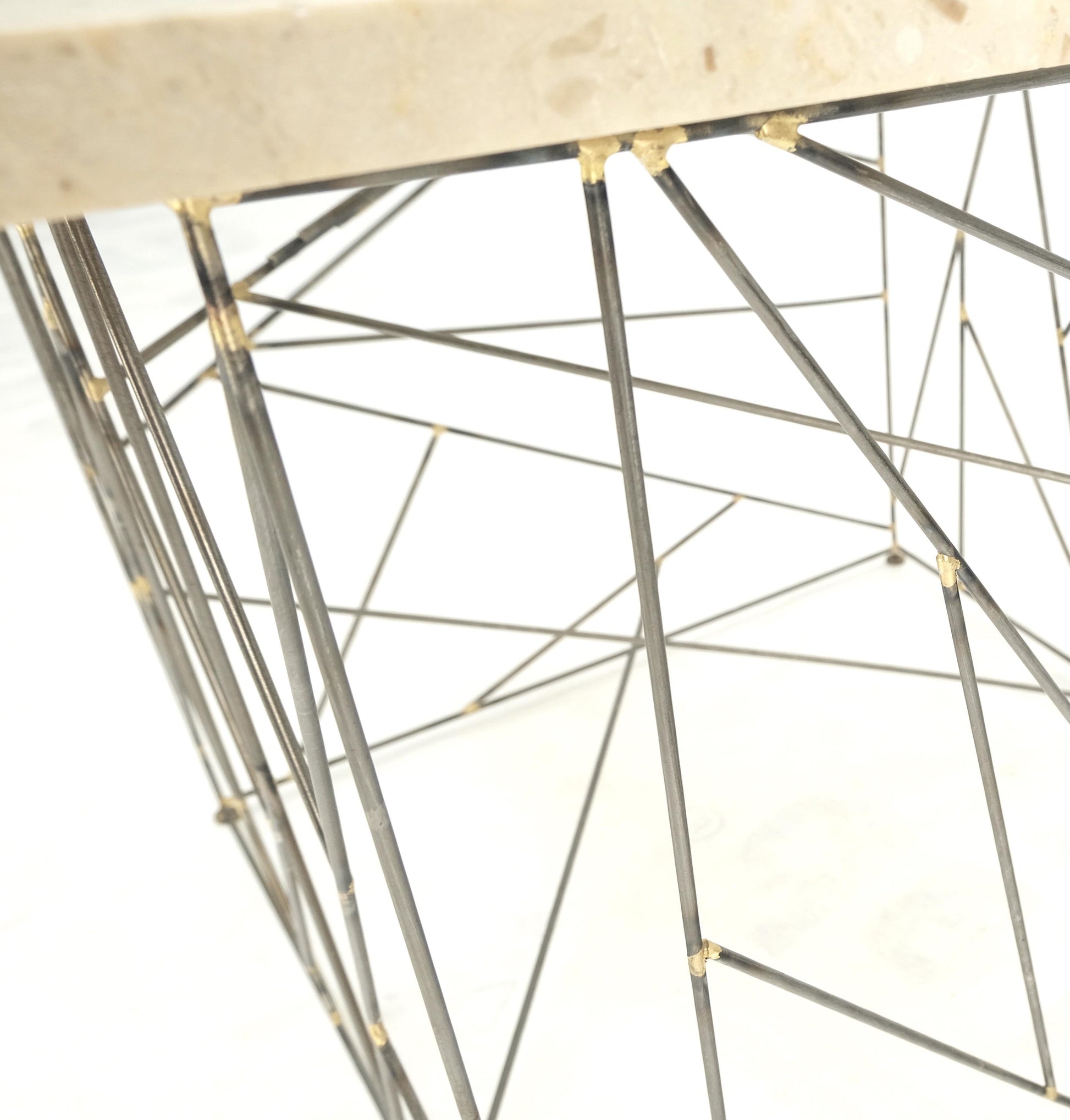 EstablishedLines Travertine Top Wire Base Square Side End Table Stand Mid-Century Modern MINT!