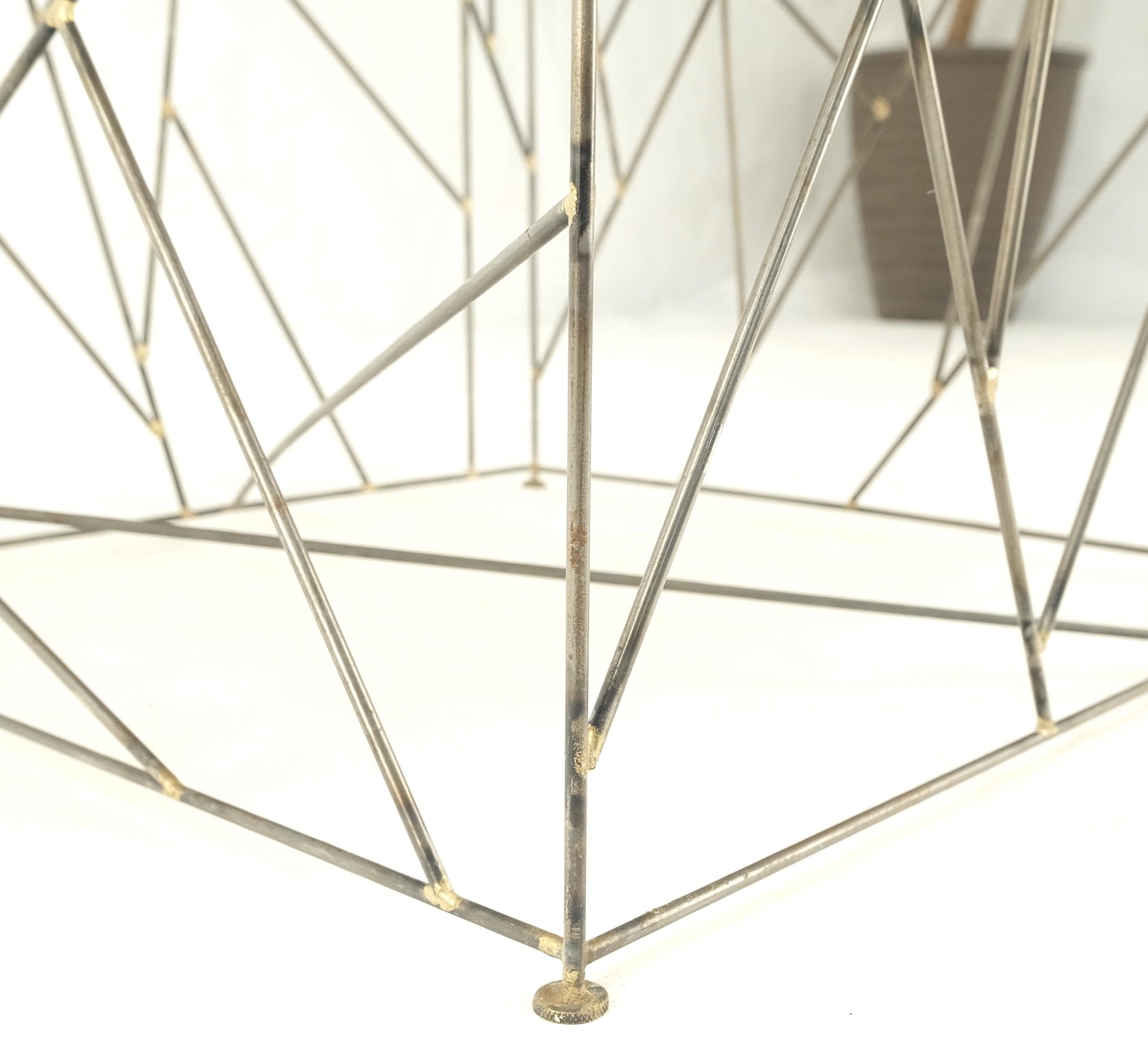 EstablishedLines Travertine Top Wire Base Square Side End Table Stand Mid-Century Modern MINT!