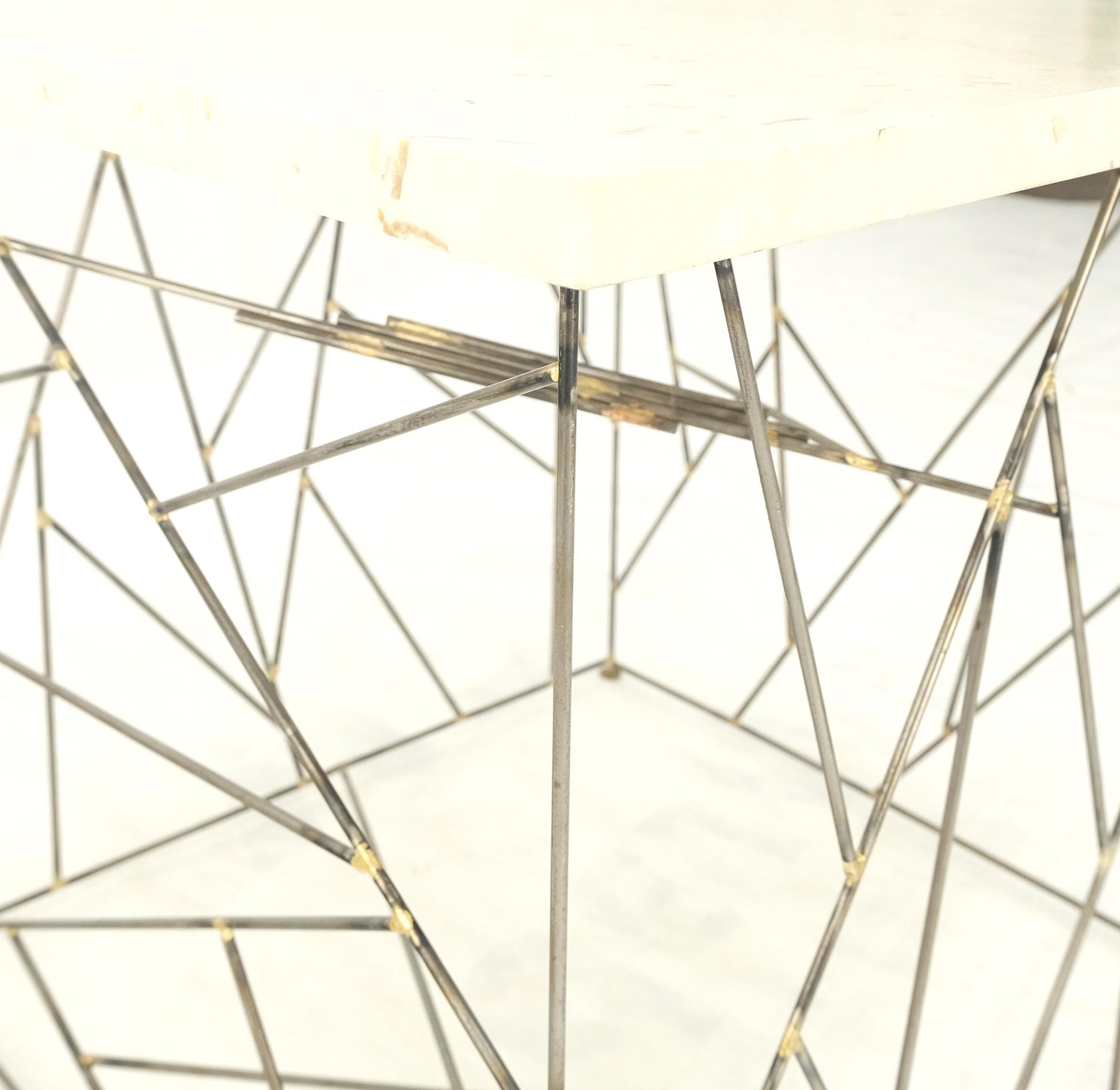 EstablishedLines Travertine Top Wire Base Square Side End Table Stand Mid-Century Modern MINT!