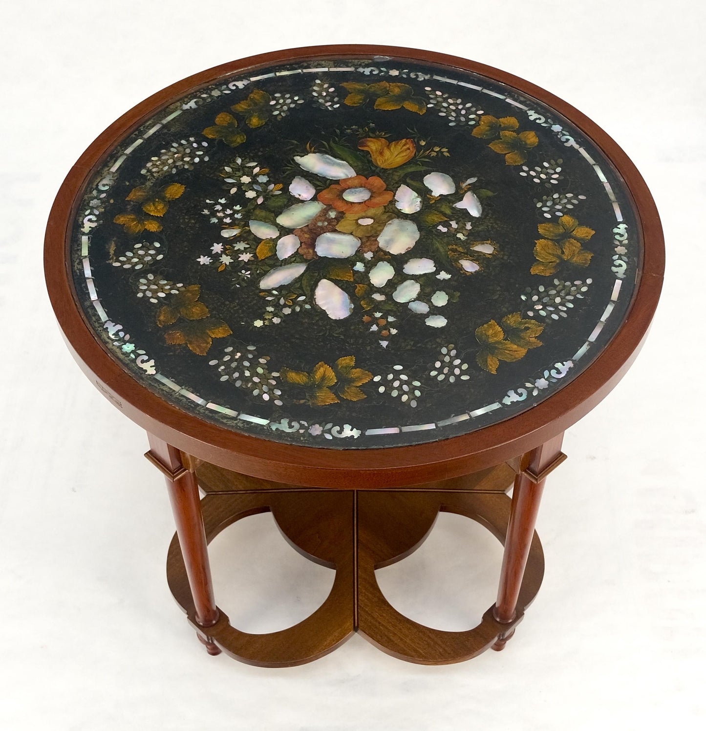 EstablishedLines Very Fine Mother of Pearl Decorated 24" Round Side Lamp Table Stand