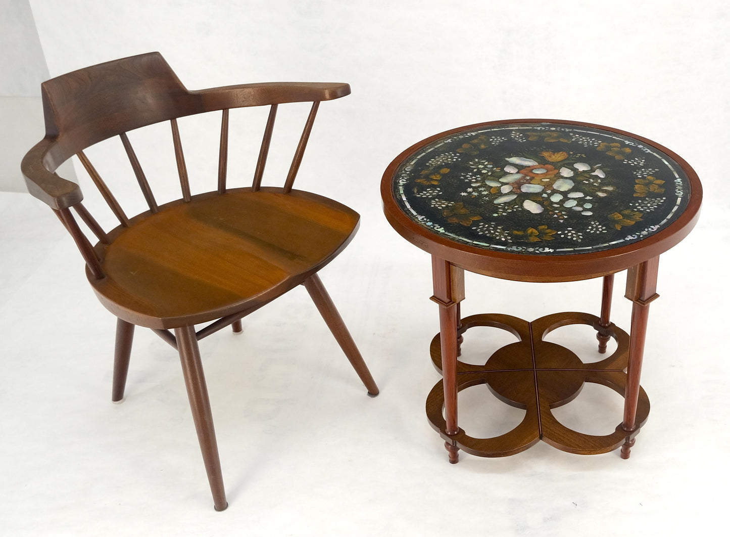 EstablishedLines Very Fine Mother of Pearl Decorated 24" Round Side Lamp Table Stand