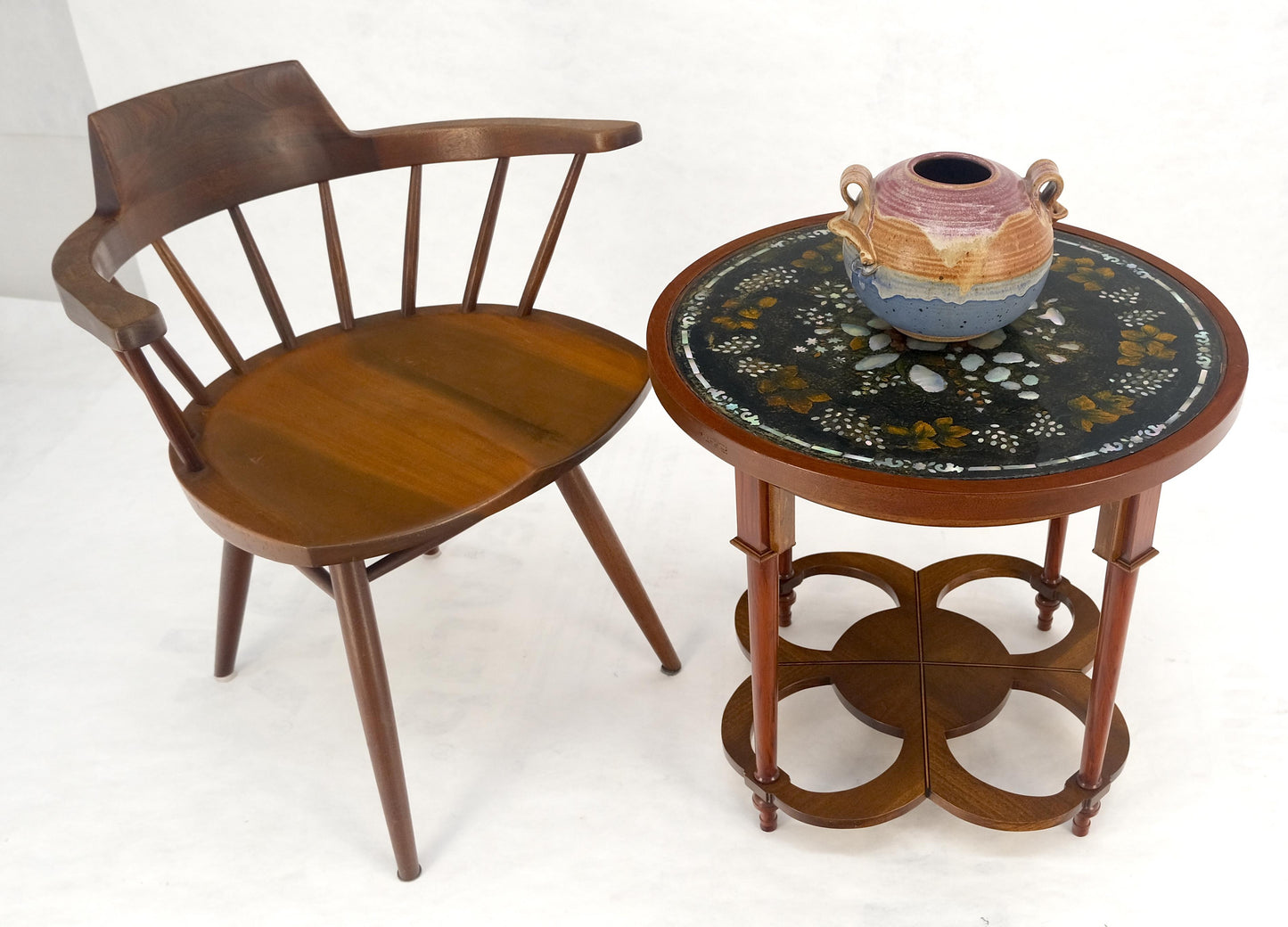 EstablishedLines Very Fine Mother of Pearl Decorated 24" Round Side Lamp Table Stand