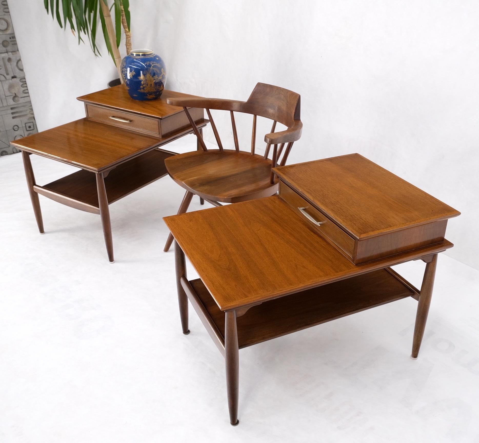EstablishedLines Pair Walnut American Mid-Century Modern One Drawer Step End Tables Stands Mint!