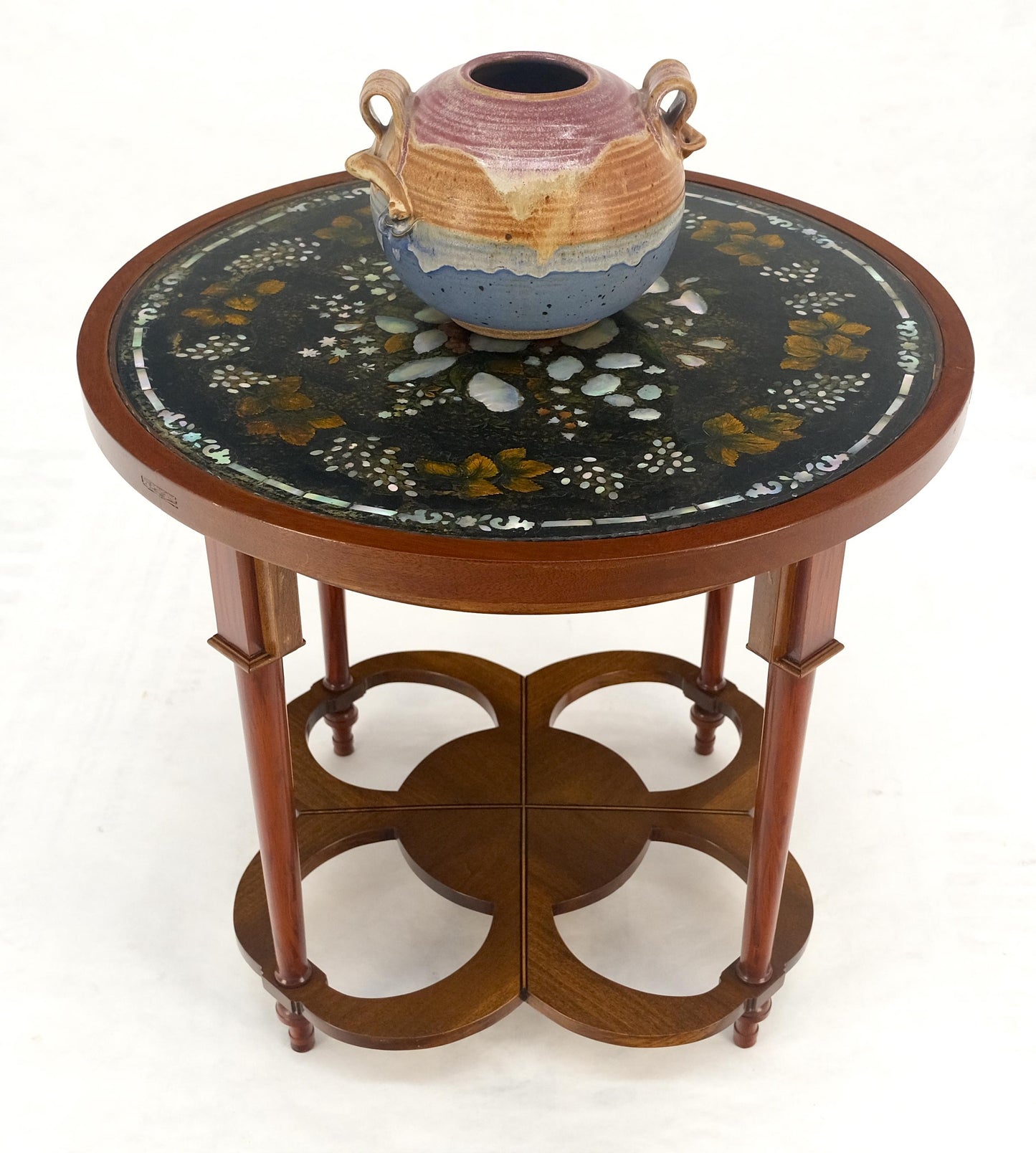 EstablishedLines Very Fine Mother of Pearl Decorated 24" Round Side Lamp Table Stand