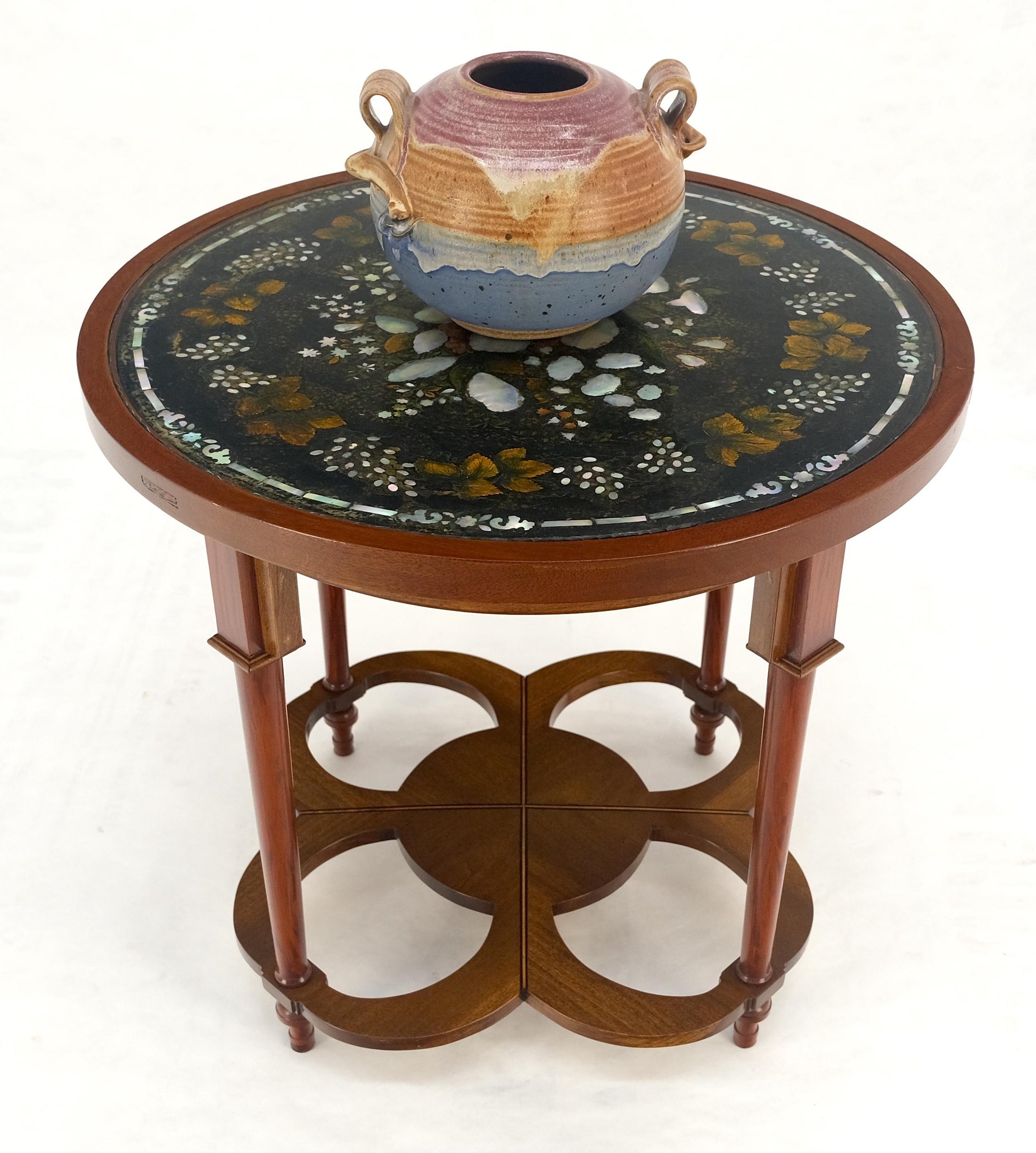 EstablishedLines Very Fine Mother of Pearl Decorated 24" Round Side Lamp Table Stand