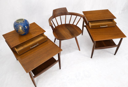 EstablishedLines Pair Walnut American Mid-Century Modern One Drawer Step End Tables Stands Mint!