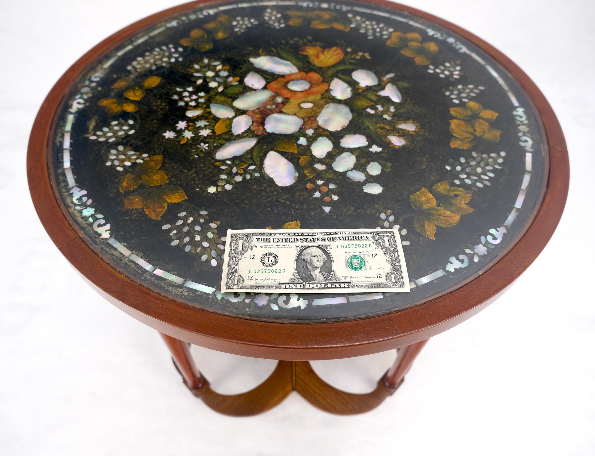 EstablishedLines Very Fine Mother of Pearl Decorated 24" Round Side Lamp Table Stand