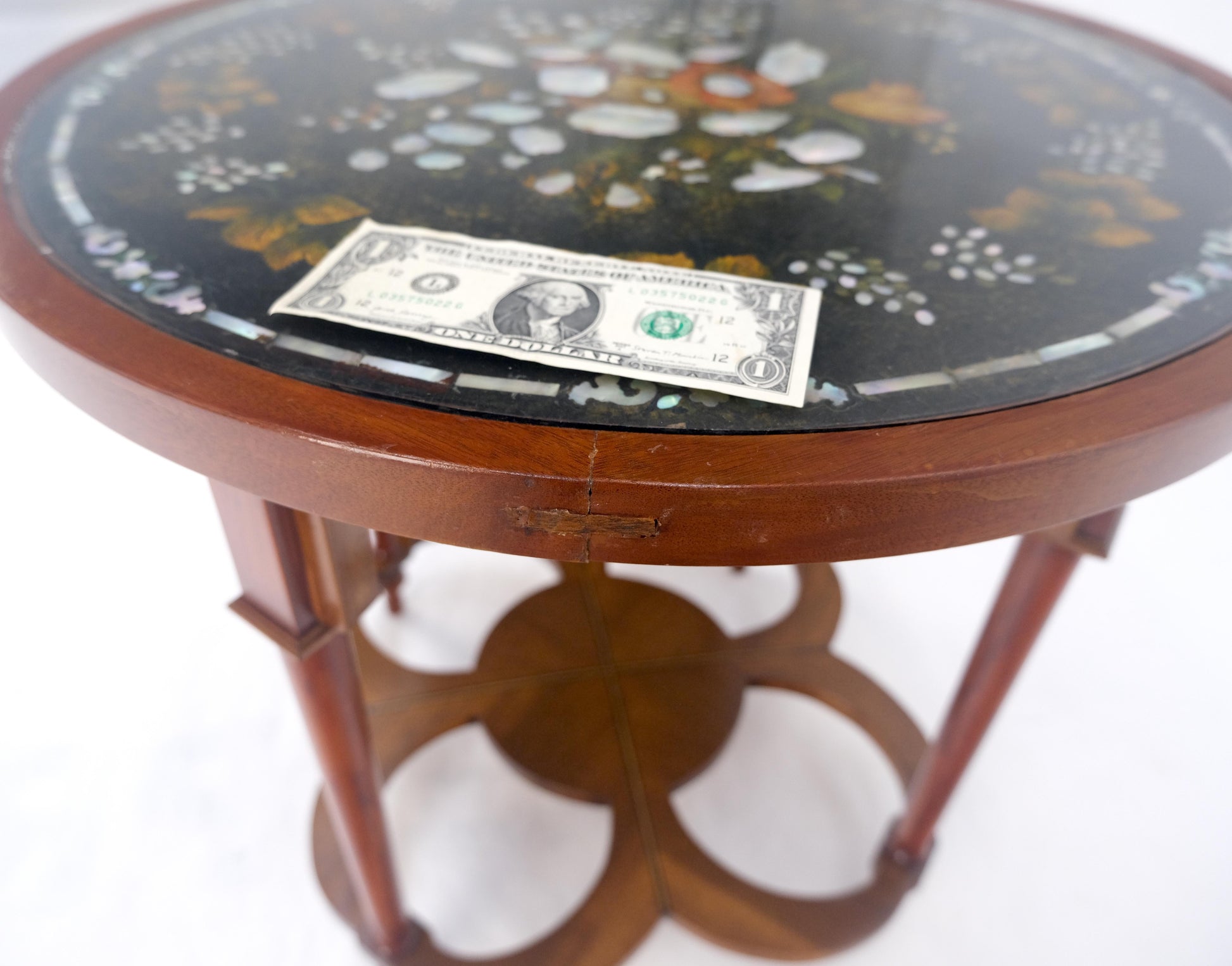 EstablishedLines Very Fine Mother of Pearl Decorated 24" Round Side Lamp Table Stand