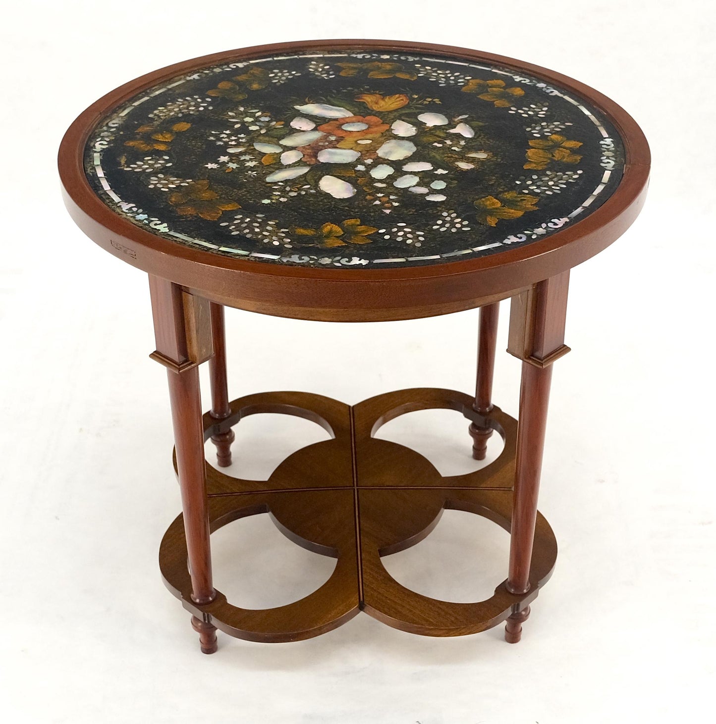 EstablishedLines Very Fine Mother of Pearl Decorated 24" Round Side Lamp Table Stand