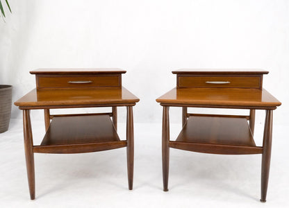 EstablishedLines Pair Walnut American Mid-Century Modern One Drawer Step End Tables Stands Mint!