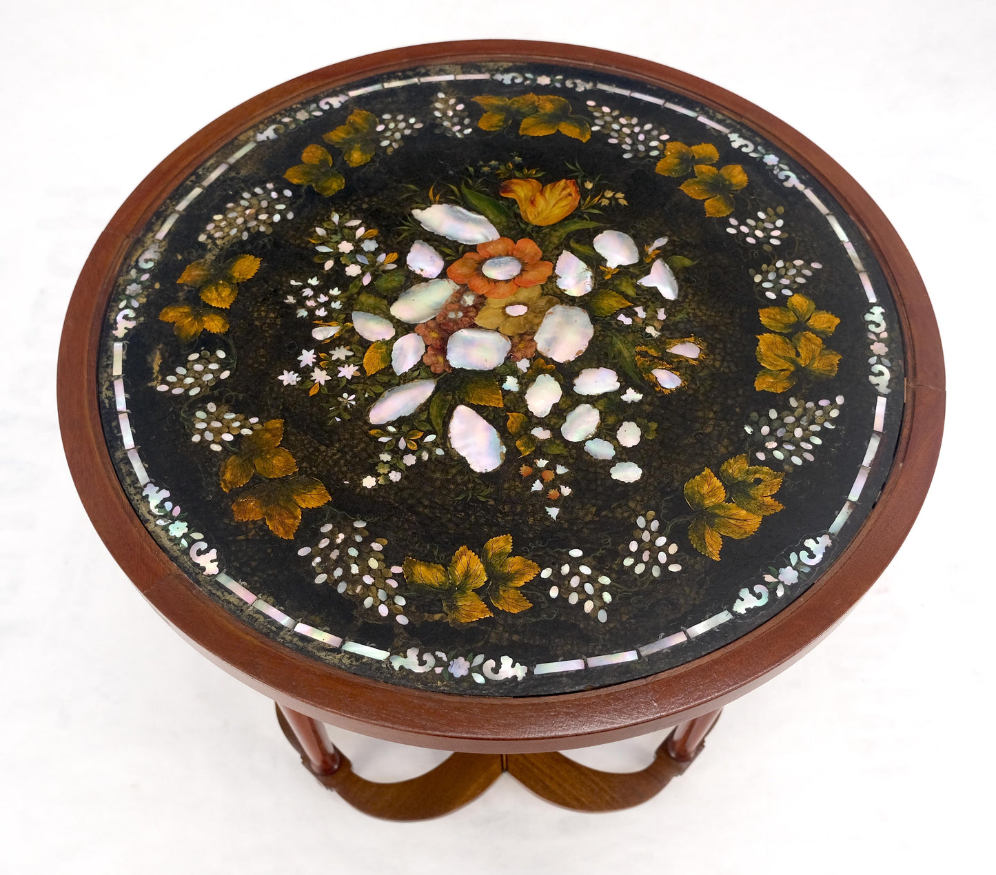 EstablishedLines Very Fine Mother of Pearl Decorated 24" Round Side Lamp Table Stand