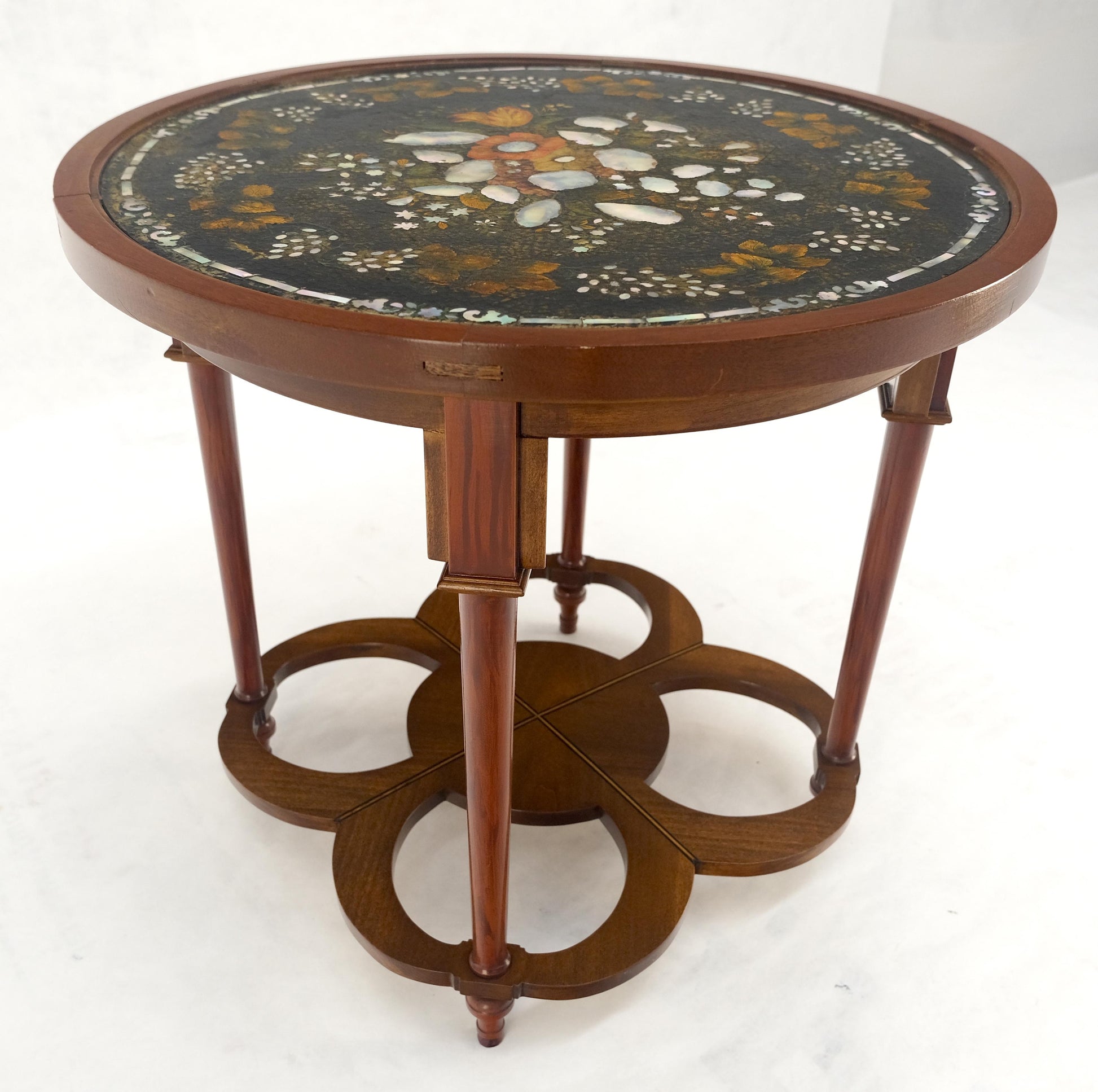EstablishedLines Very Fine Mother of Pearl Decorated 24" Round Side Lamp Table Stand