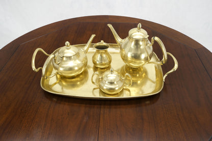 EstablishedLines Solid Brass 5 Pcs Teas Set Tray Two Pots Cream Sugar Heavy Gage Brass