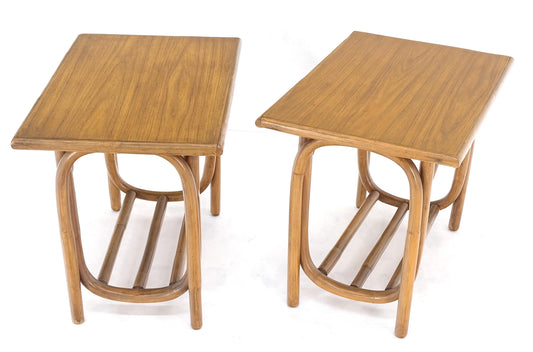 EstablishedLines Pair of Vintage c1970s Rattan Bamboo Laminated Tops Rectangle End Side Tables