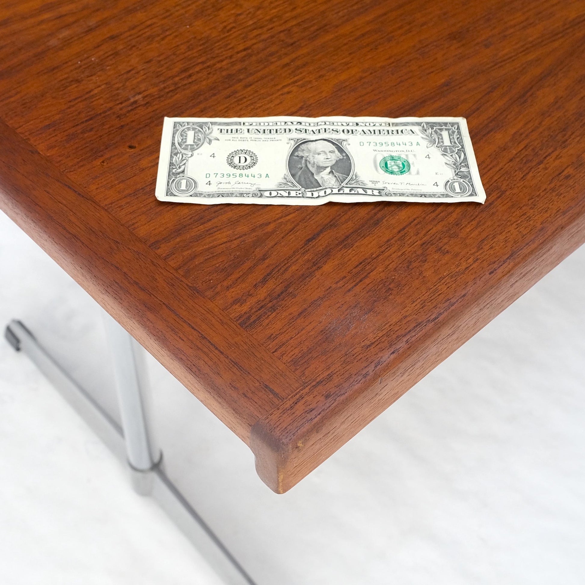 EstablishedLines Teak & Chrome Base Mid Century Danish Modern Petit Desk Console Writing Table