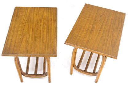 EstablishedLines Pair of Vintage c1970s Rattan Bamboo Laminated Tops Rectangle End Side Tables