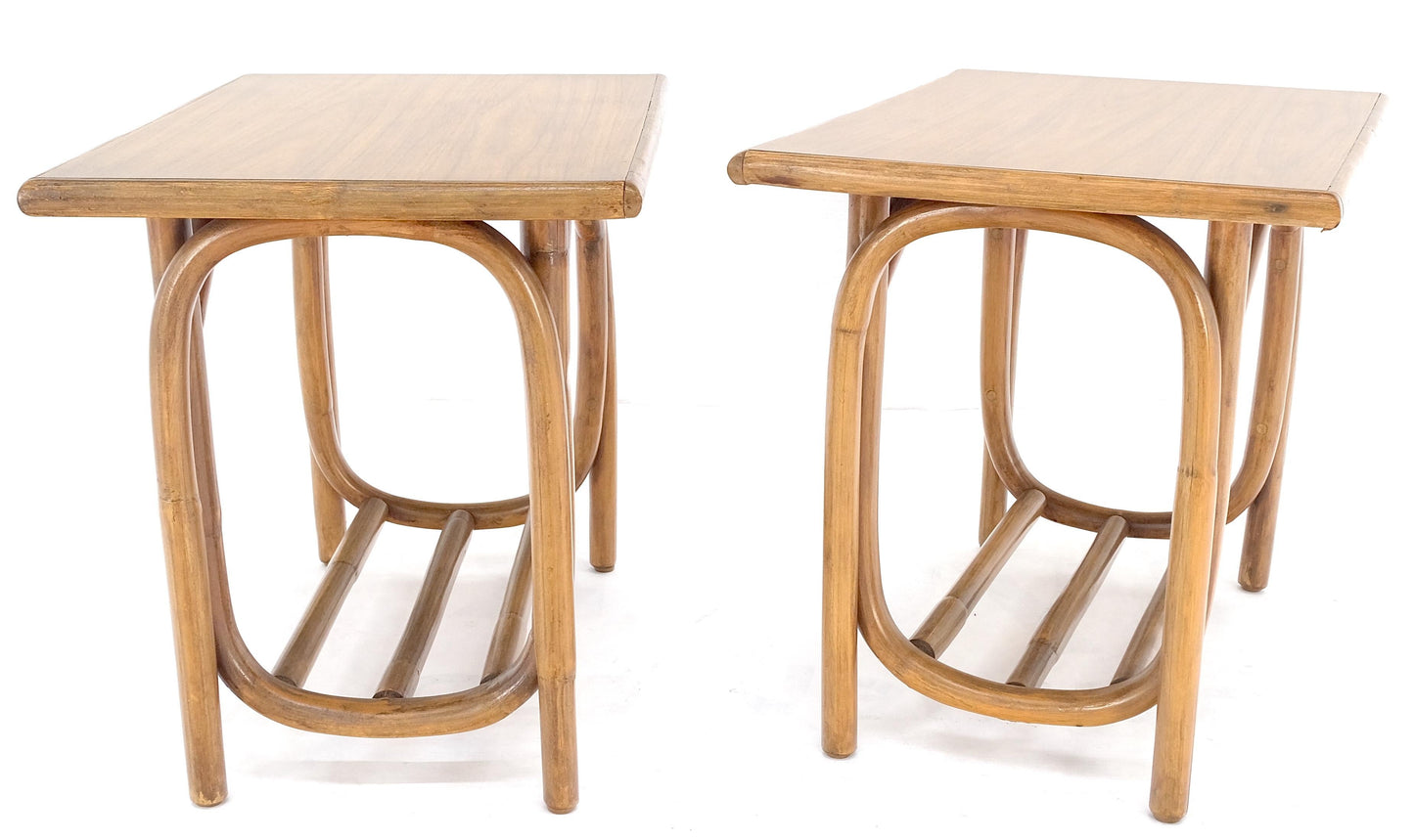 EstablishedLines Pair of Vintage c1970s Rattan Bamboo Laminated Tops Rectangle End Side Tables