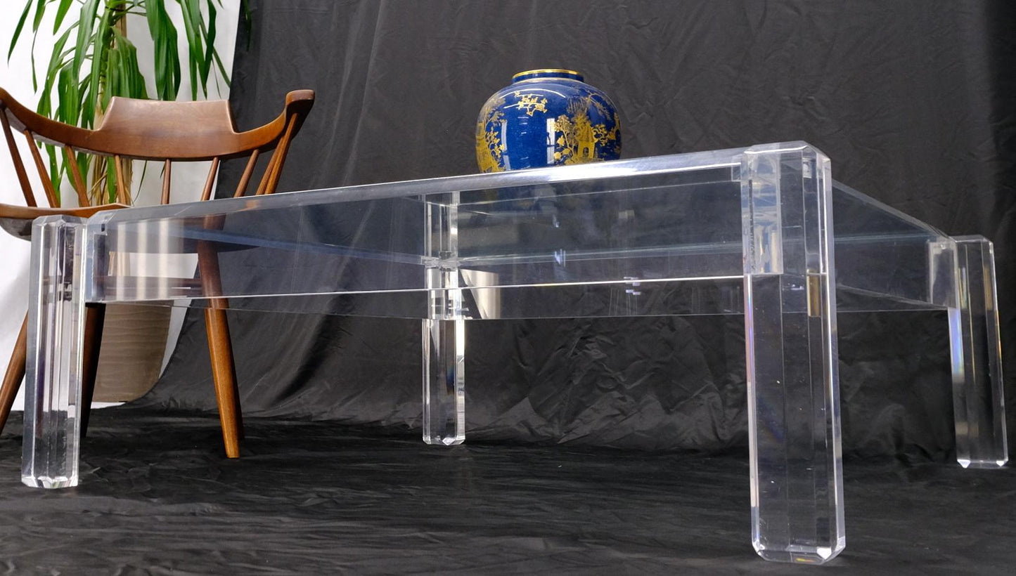 EstablishedLines Mid Century Modern Thick Polished Lucite Base Glass Top Square Coffee Table