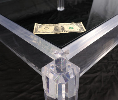 EstablishedLines Mid Century Modern Thick Polished Lucite Base Glass Top Square Coffee Table