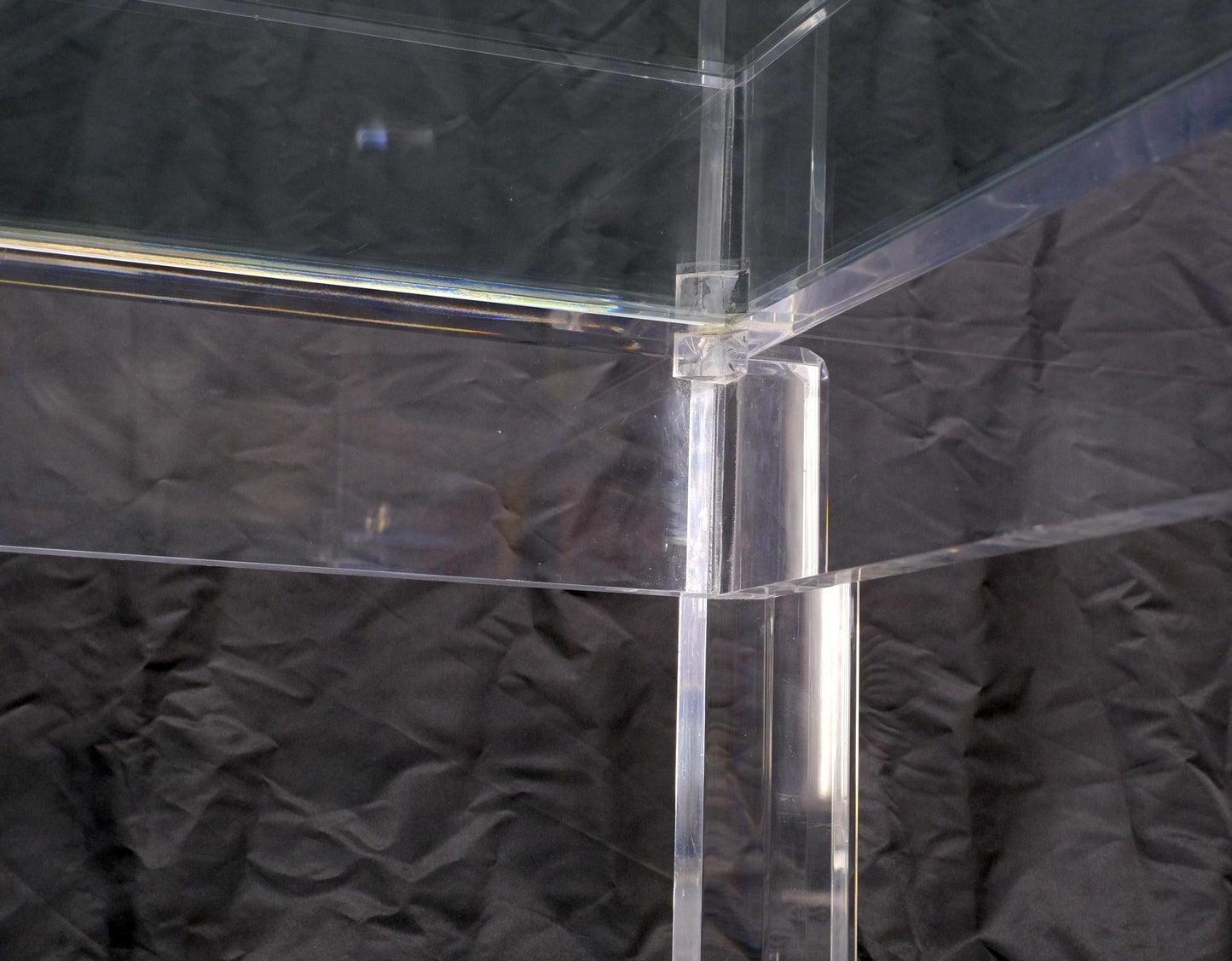 EstablishedLines Mid Century Modern Thick Polished Lucite Base Glass Top Square Coffee Table