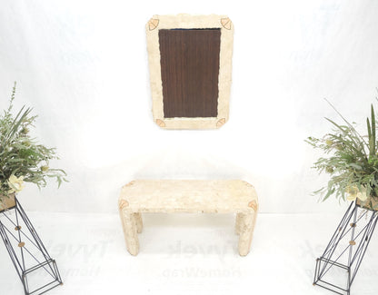 EstablishedLines Tesselated Stone Marble Brass Inlaid Console Sofa Entry Hall  Table w/ Mirror