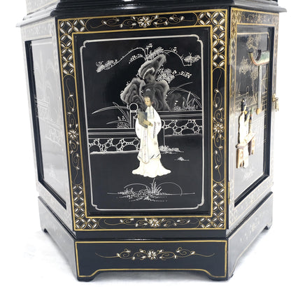 Chinese Black Lacquer Round Hexagon Pagoda Top Mother of Pearl Showcase Display