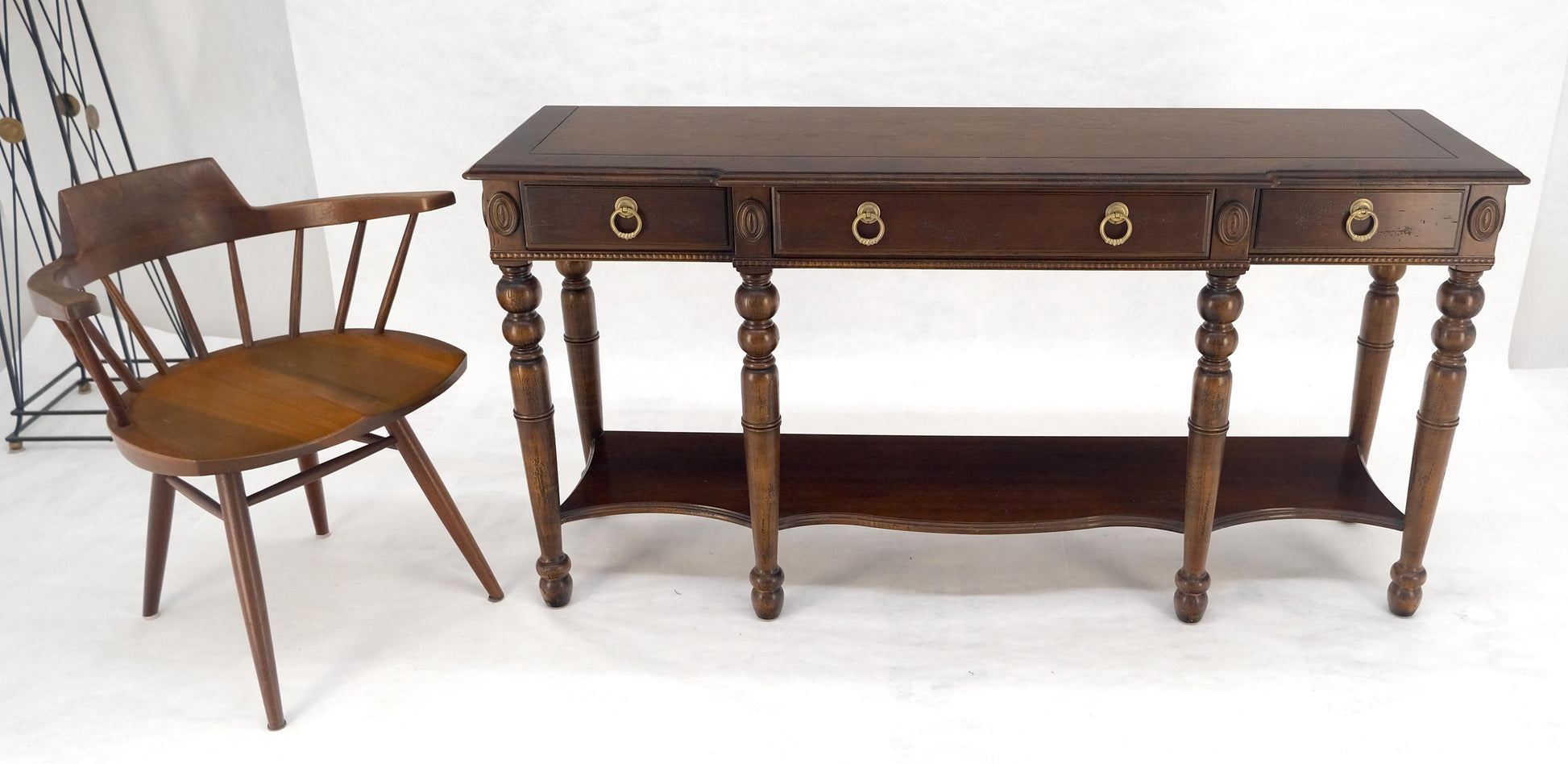 EstablishedLines Spanish Colonial Style 3 Drawers 60" Wide Console Table Credenza Brass Pulls