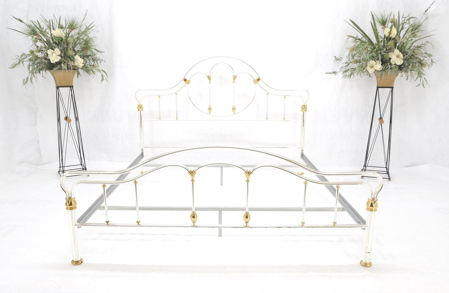 EstablishedLines Brass & Silver Plated King Size Hollywood Regency Bed Frame Rails Mid Century