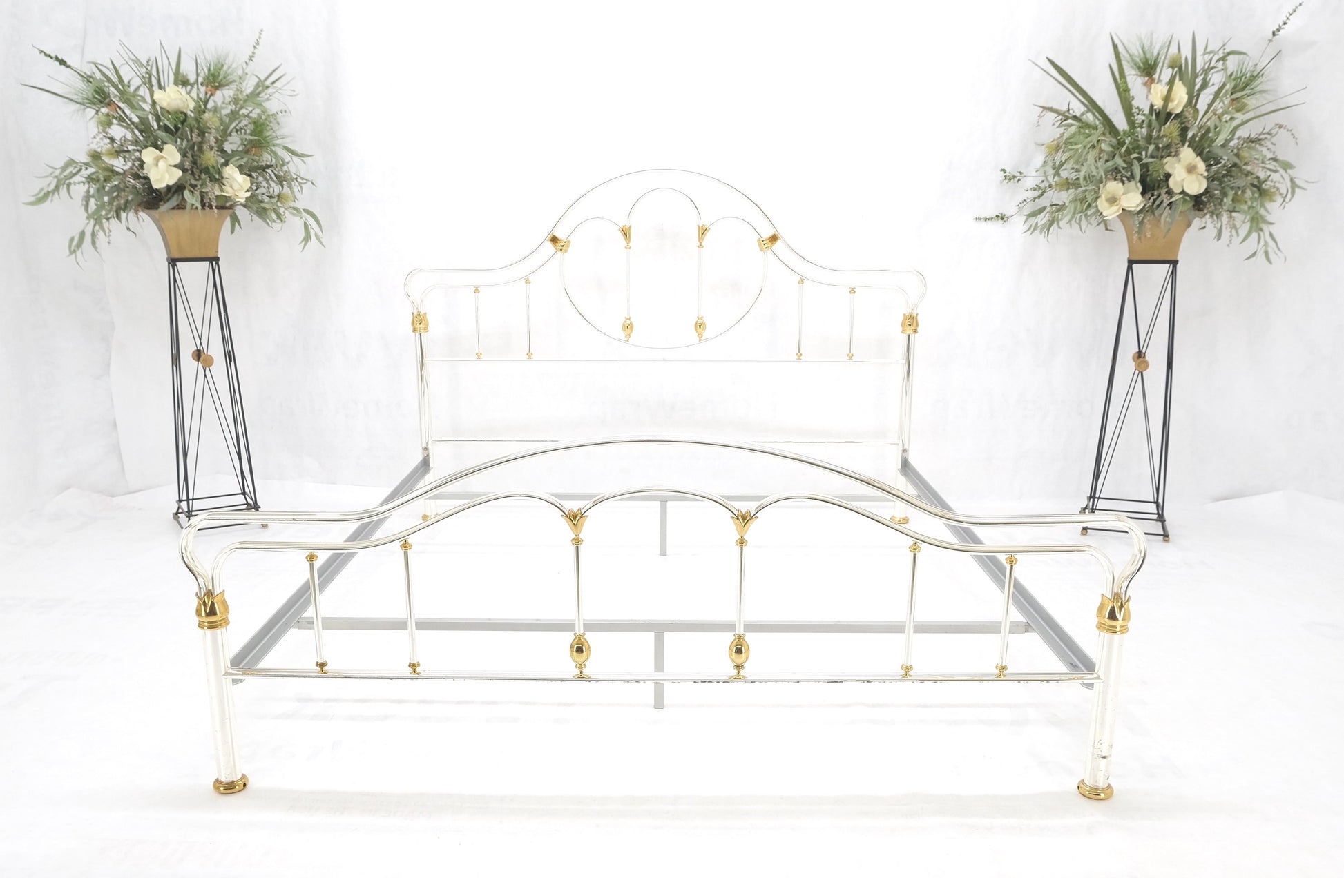 EstablishedLines Brass & Silver Plated King Size Hollywood Regency Bed Frame Rails Mid Century
